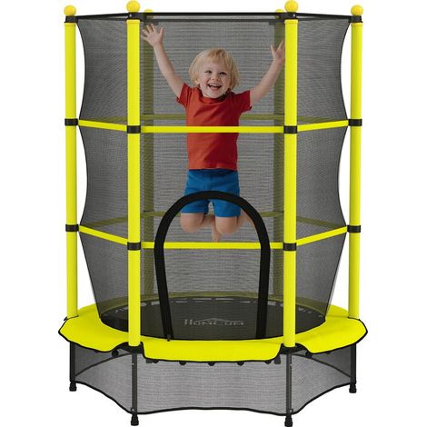 Trampoline pour enfants Ø140 cm pour les enfants de 3 à 10 ans avec filet de sécurité, charge maximale de 50 kg, pour une utilisation intérieure et extérieure, jaune (1/5)