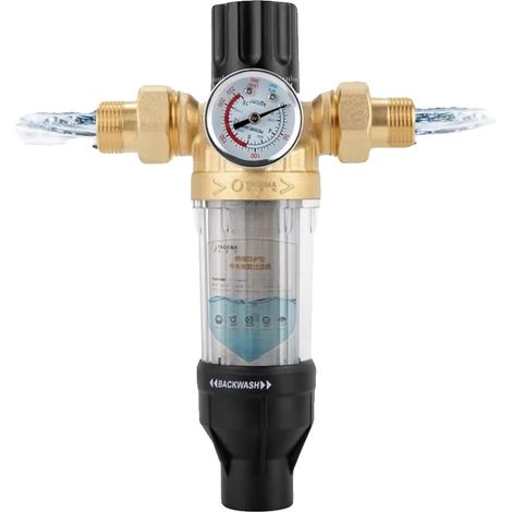 Pré-filtre à eau, compatibilité 1/2" et 3/4", débit 3T/H, précision de filtration 40 μm, dimensions 16 x 26 cm, pression nominale 30 kg (1/5)