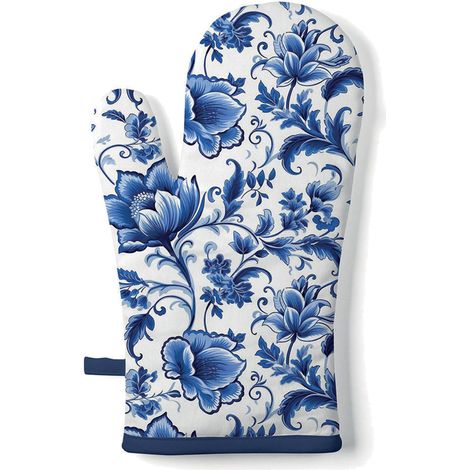 Gant de cuisine floral bleu 18 x 30 cm