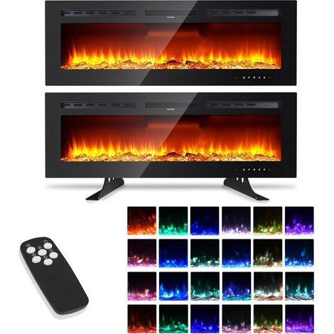 Wandkamin, 3D-Elektrokamin, 152 cm, elektrischer Kamin mit Heizung, 12 Farbmodi, LED-Flammeneffekt, 1800 W, Wandmontage und eingebauter Holzofen, Wandhalterung, Schwarz (1/5)