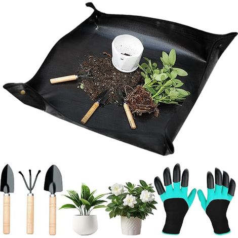 Potting Mat, Foldable Gardening Mat, 100 x 100 cm, Waterproof Plant Mat, Repostting Mat for Plants, Succulent Gardening Tools Accessories for Plants, Black (1/5)