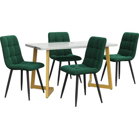 Conjunto de comedor 117 cm con 4 sillas, MDF, terciopelo, verde, MODENUIT (1/5)