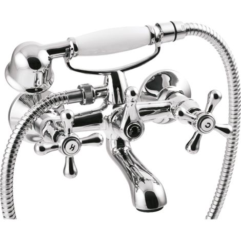 Roma Wand-Badewannenarmatur mit Schlauch und Handbrause (1/2)