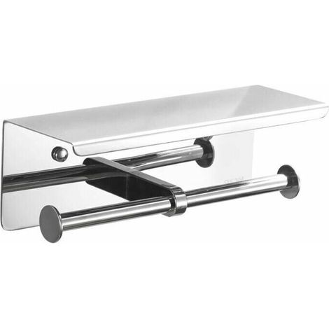 Porte-papier toilette double avec étagère en inox 304, support téléphone, argent