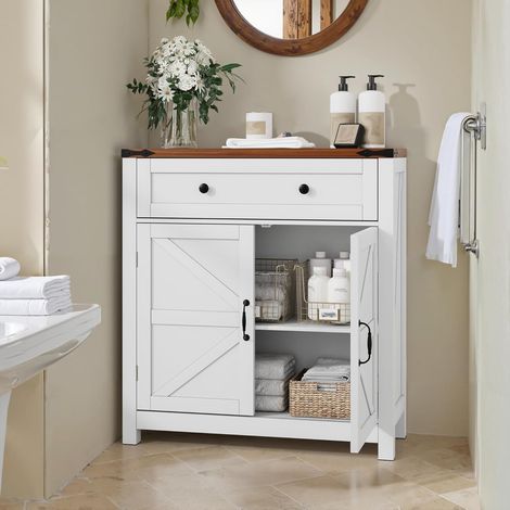Armoire de salle de bain avec 2 portes et 1 tiroir - Armoire de cuisine - Buffet pour salle de bain, salon, cuisine - 76 x 30 x 83 cm - Blanc