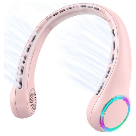 Neck fan, mini USB fan, bladeless fan, powerful and quiet wind, 4000 mAh, 3 speeds, pink (1/5)
