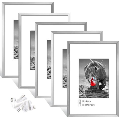Bilderrahmen 5er Plexiglas hoch quer Silber A3 29,7x42 cm 5x (1/5)