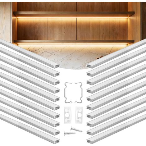 Profilé Aluminium LED en U 2 m Lot de 20 Canal LED pour Ruban Lumineux Éclairage sous Meuble Cuisine, avec Diffuseur en PC Blanc Laiteux, Clips de Fixation et Embouts, Aluminium Anodisé Argent (1/5)