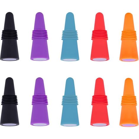 Bouchons bouteille vin silicone réutilisables, lot de 10, compatibles champagne, couleur aléatoire (1/4)