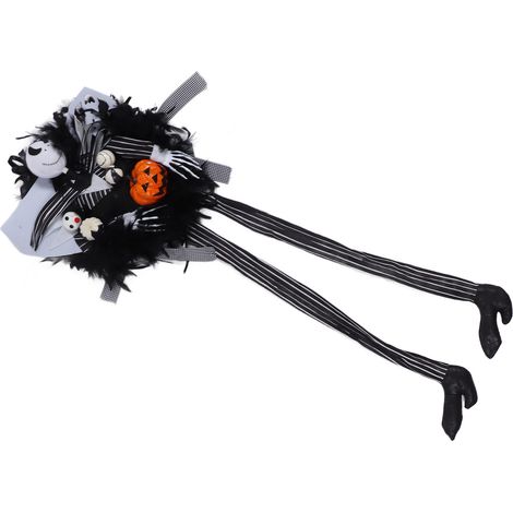 Halloween-Kranz mit Kürbissen und Totenköpfen – gruseliger Halloween-Kranz als Tür- oder Wanddekoration (1/5)