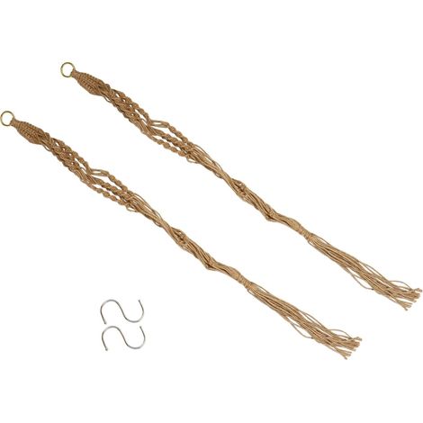 Ensemble de 2 paniers suspendus et crochets pour pots fleurs avec corde jute, support robuste (1/5)