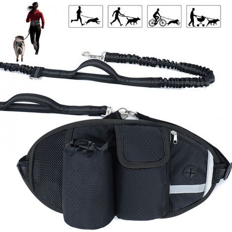 (Schwarze) Hundeleine, freihändige Hundeleine für Hunde bis 110 kg, stoßdämpfend, komfortabel, reflektierende Nähte, ideal zum Laufen, Joggen und Spazierengehen (1/5)