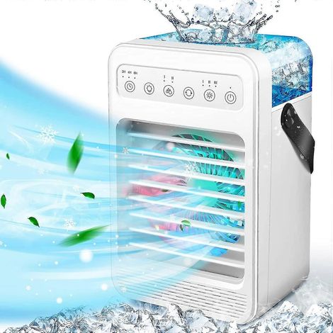 Climatiseur portable, rafraîchisseur d'air par évaporation avec 4 vitesses, éclairage à dégradé de couleurs et fonction d'oscillation à 70°, capacité d'humidification de 600 ml, 2-6 HT (1/5)