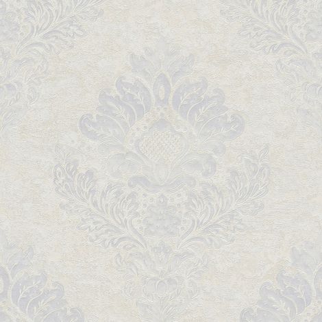 Carta da parati barocca Profhome 379015 Carta da parati TNT leggermente strutturata in stile barocco opaca bianco argento grigio 5,33 m2