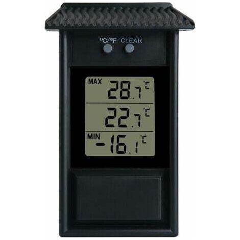 Gewächshausthermometer, wasserdichtes Digitalthermometer, 0,1°C Auflösung, Temperaturbereich -20 bis 50°C, Wandmontage, batteriebetrieben (schwarz) (1/4)