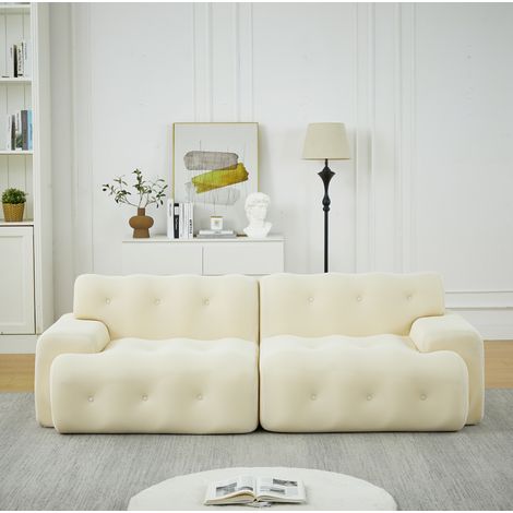 Sofá de 2 plazas beige de tejido, 224 x 104 x 66 cm, sin montaje HAVRYA (1/5)