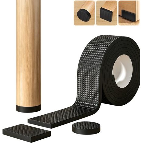 Protectores para patas de sillas, Cortables a medida, Alfombrillas antideslizantes, Aptos para mesas, sillas y muebles, Negro, 4 cm  600 cm (1/5)