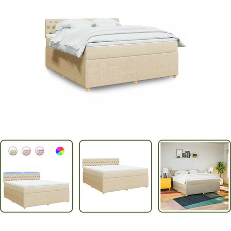 vidaXL Surmatelas -  Sommier à lattes de lit avec matelas Crème 180x200 cm Tissu (1/5)