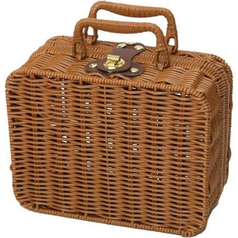 Panier de Rangement en Osier - 22 x 17 x 10 cm - Fermeture à Serrure Tournante - Poignées Doubles - Pour Cosmétiques Pique-Nique Papeterie - 1 Pièce (1/5)