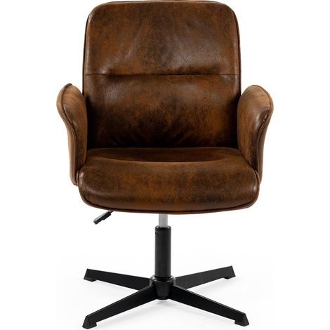 Meuble Cosy Fauteuil de Bureau Chaise de Coiffeuse Ergonomique Siège Pivotant Hauteur Réglable avec Accoudoir en Suédine sans roulettes Jambes Croisées Capacité 120 kg Marron (1/5)