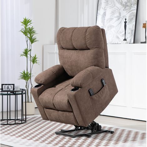Sillón relax eléctrico con ayuda para incorporarse, función reclinable, masaje y calor, marrón (1/5)