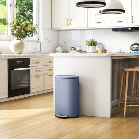 Cubo de basura de cocina con pedal 30 L con tapa Soft-Close, metal gris DESVIAE (1/5)