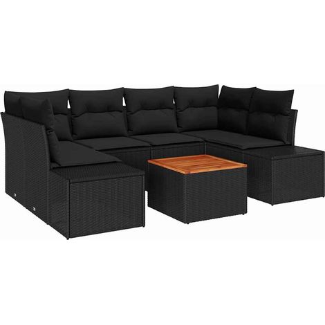 Ensemble de canapé de jardin avec coussin 7 pcs Mobilier de jardin Noir polyrotin (1/5)
