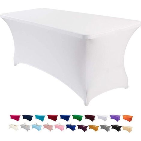 Confezione da due tovaglie elasticizzate [2,67 m] in poliestere/elastan, lavabili in lavatrice e antipiega, ideali per matrimoni, feste, fiere e stand di vendita. (1/5)