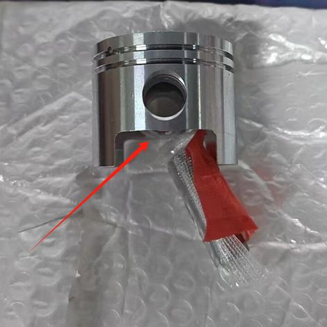 Piston assembly compatible with TH43 engine, 41.5 mm bore, including piston ring pin and retaining ring for power repair. (1/2)