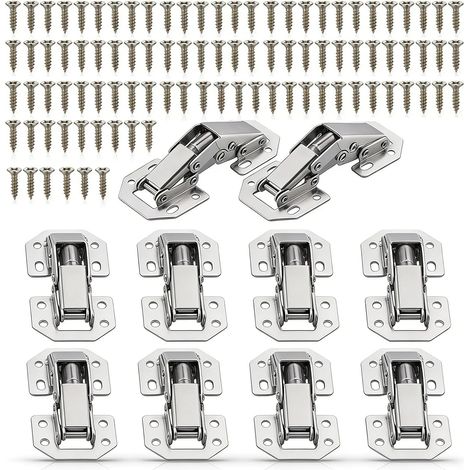 Lot de 10 charnières pour placards avec 80 vis - Charnières de placard de cuisine à recouvrement complet - Charnières hydrauliques à fermeture douce pour placard de cuisine, chambre à coucher (1/5)