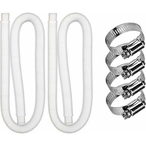 Tuyau Piscine - 150 cm - Diamètre 32 mm - Compatible Pompe Filtration Hors Sol - Lot de 2 avec 4 Clips Métalliques (1/5)