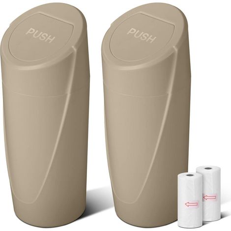 2er Set Auto Mülleimer mit Deckel & 40 Müllbeuteln - Beige Mini Abfalleimer mit Getränkehalter (1/5)
