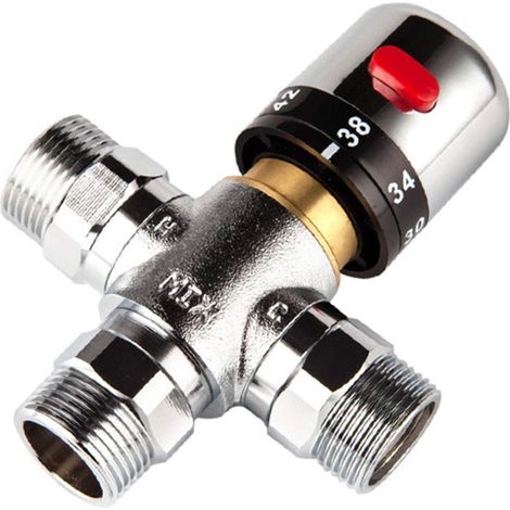 Soupape Soupape de mélange thermostatique à 3 Voies de cuivre Solide 3/4 Pouces de Chauffe-Eau Solaire Régulation de la vanne de régulation de la température (1/4)