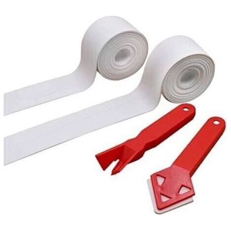 Bande d'Étanchéité,2 Rouleaux Bande de Douche Bande+2 Outil de Calfeutrage Salle de Bains Joint Silicone Ruban Baignoire PE Auto-Adhésive pour Cuisine de Toilette de Bain d'angle