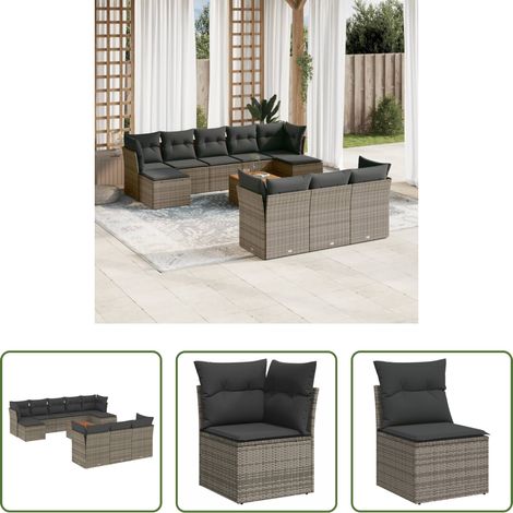 vidaXL Canapé en résine tressée - Salon de jardin 11 pcs avec coussins gris résine tressée (1/5)