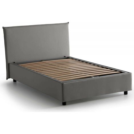 Talamo Italia Quadratisches und halbes Bett Astrid, Containerbett mit Stoffbespannung, 100% Made in Italy, Frontöffnung, passend für Matratze Cm 120x200, Grau