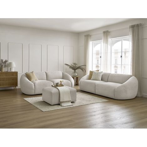 BOBOCHIC - Ensemble canapé droit fixe 3 + 2 places TINA velours côtelé avec pouf Beige (1/5)