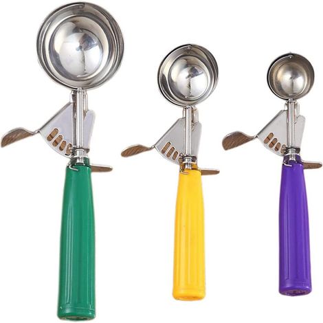 Set mit 3 Eiskugelportionierern aus Edelstahl mit gelbem Auslöser (1/5)