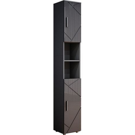 Armario de baño Irma, Antracita alto brillo, 30 x 192 cm, Vicco