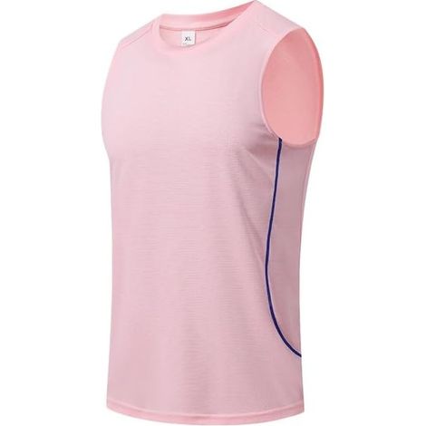 Men's quick-drying sleeveless summer vest with sporty side seams for gym, training, bodybuilding and outdoor sports (L pink) (1/5)