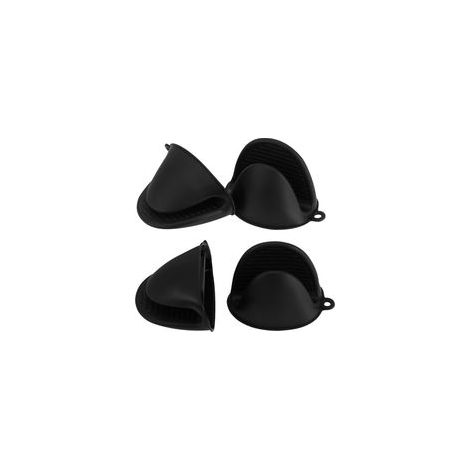 Set di 4 guanti da forno in silicone resistenti al calore, tappetini isolanti in silicone, mini guanti da forno in gomma, simpatici guanti da forno (neri) - Crezuo