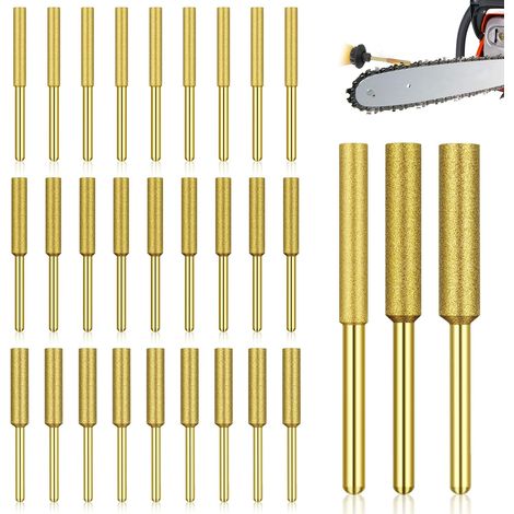 30 Pièces - Lime Diamant - Affûteuse Tronçonneuse - Aiguisage Chaîne Sans Démontage - Pour Scie à Chaîne Gaz et Électrique - Or - 4,0mm x 4,8mm x 5,5mm (1/5)
