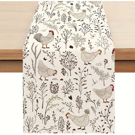 Chemin de table - Chemin de table à fleurs printanières - Chemin de table de Pâques - Lin de haute qualité - Décoration de table printanière pour la cuisine, la salle à manger ou les fêtes - 33 x 183