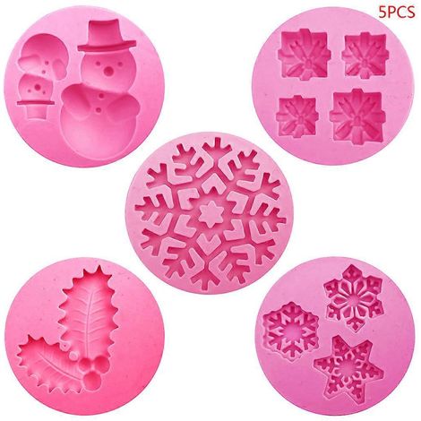 5 pièces Moules en Silicone pour Gâteau en Forme de Flocon de Neige et Bonhomme de Neige - Moule à Chocolat de Noël (1/4)