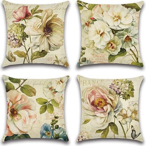 Sollbry Funda de cojín impermeable, juego de 4 fundas de almohada para sofá con diseño de flores vintage para exterior, para patio, jardín, sala de estar, dormitorio, 45 x 45 cm (1/5)