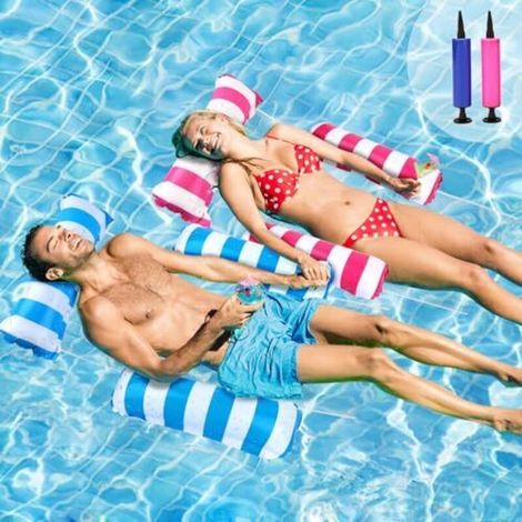 Matelas Gonflable Piscine 2 Pièces, Hamac pour Piscine 4 en 1 Flottant de Inclinable Flotteur Hamac Bouées et Matelas Gonflables Hamac d'eau Jouets de Piscine pour Plage Partie Vacance (1/5)