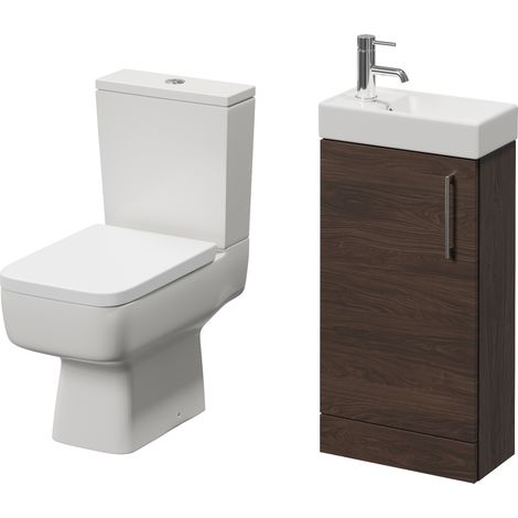 Napoli Cube Brown Oak 400mm Single Door Vanity Unit and Toilet Suite with Align Basin - 400mm - Chrome 160mm Handle