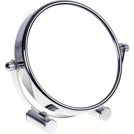 Miroir cosmétique design, rotatif à 360 ° Double face : normal et grossissement x 10. Miroir sur pied, miroir de rasage, miroir de salle de bain. Chromé., 5'' Durchmesser, 10-fach