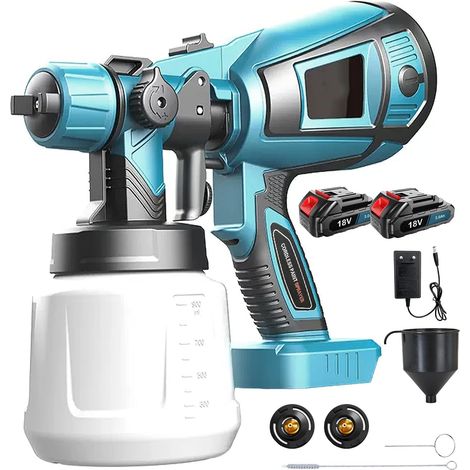 Pistolet a Peinture sans Fil, Pistolet à Peinture avec Batterie 21 V, Pulverisateur a Batterie avec 3 Modes de Pulvérisation Electrique avec 2x3000 mAh et Chargeur pour Clôtures, Murs (1/5)