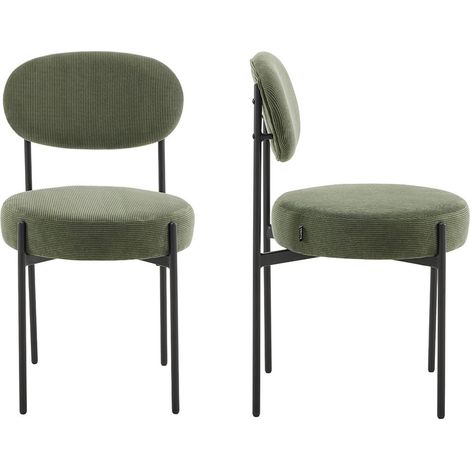 Lot de 2 chaises en velours côtelé vert, piètement métal noir - Evora (1/5)